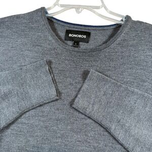 BONOBOS Mens Gray Merino Wool Crew Neck Sweater Size Large Long Sleeve Pullover